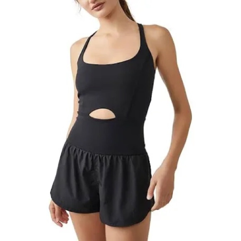 Free People‎ FP Movement Black Righteous Runsie Athletic Romper Size Medium